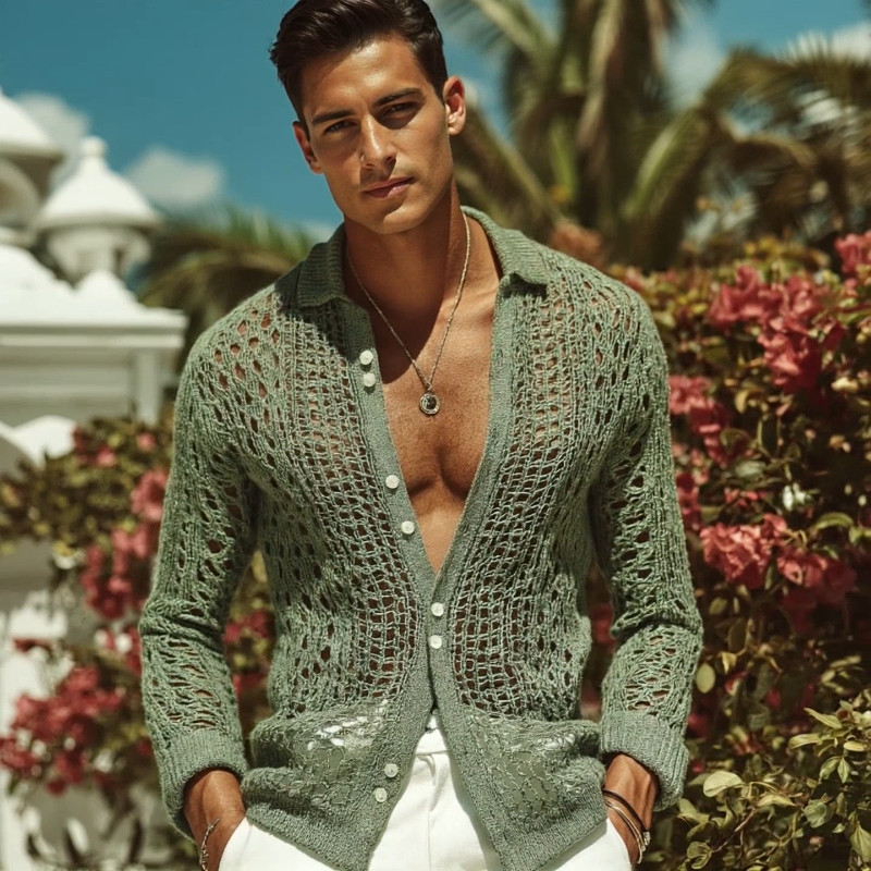 Herren Retro Hemd aus Strick mit ausgeschnittenem Kragen Franciszek