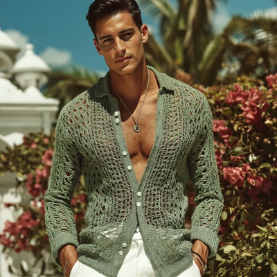 Herren Retro Hemd aus Strick mit ausgeschnittenem Kragen Franciszek