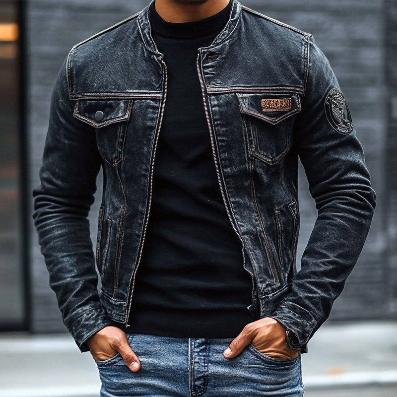 Herren Jeansjacke im Vintage-Stil mit Baseballkragen und tailliertem Schnitt – Hubert