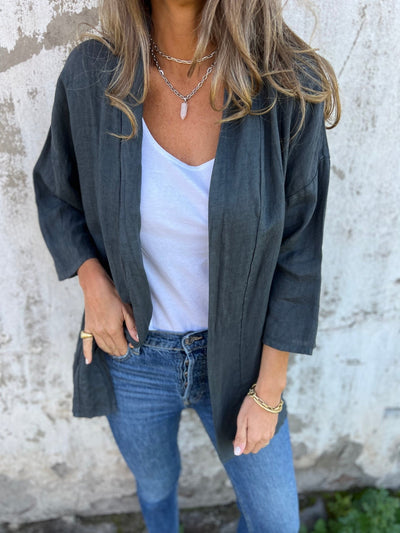 Leinen-Cardigan mit Rüschen