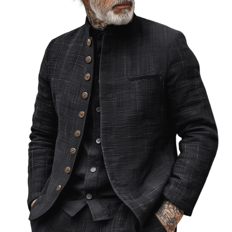 Herren Einreiher kariertes Sakko mit Stehkragen Kacper