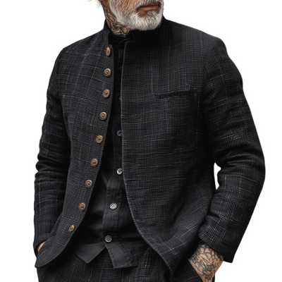 Herren Einreiher kariertes Sakko mit Stehkragen Kacper