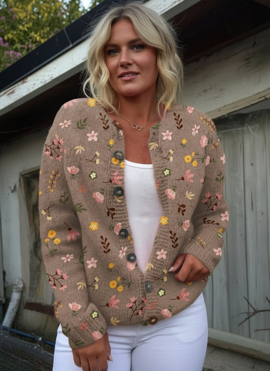 Blumenmuster Knopf-Front Freizeit Cardigan Pullover