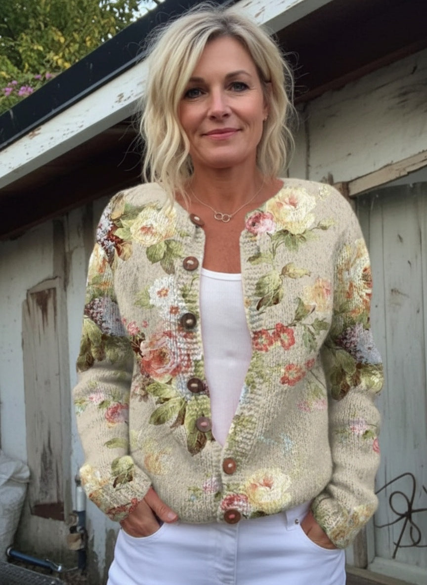 Retro Frische Blumen Druck Knopf-Cardigan Pullover