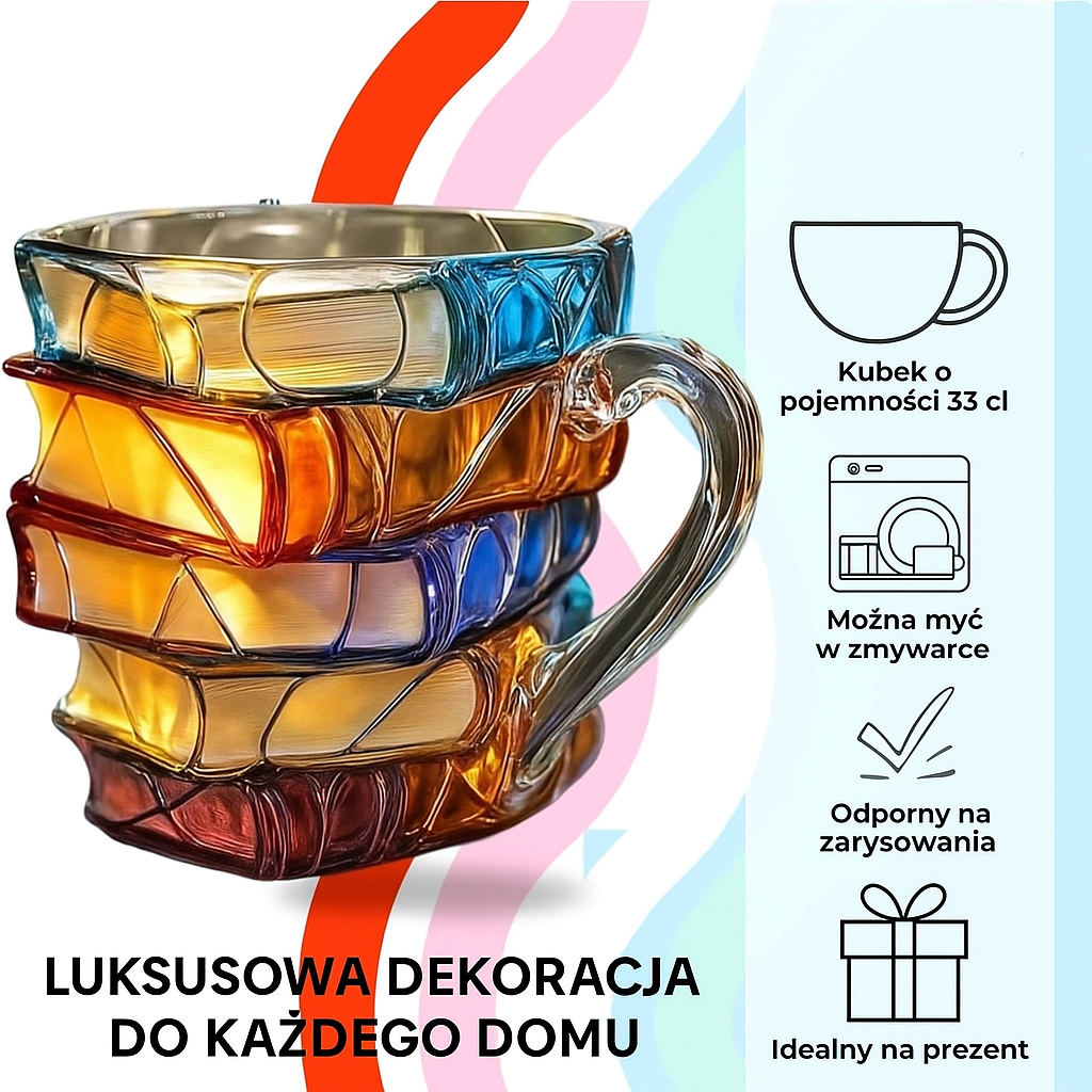 Handgefertigte Tasse mit Buchmotiv