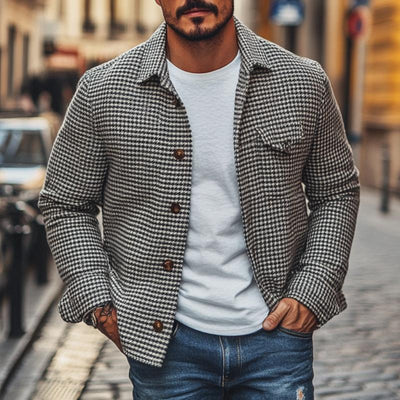 Vintage-Herrenhemdjacke im Hahnentrittmuster mit Revers Artur