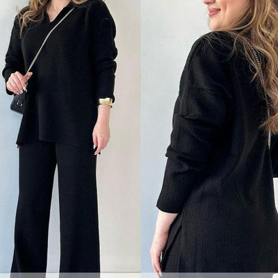 Amalia | Lässiges Zweiteiler-Set mit V-Ausschnitt und Schlitz
